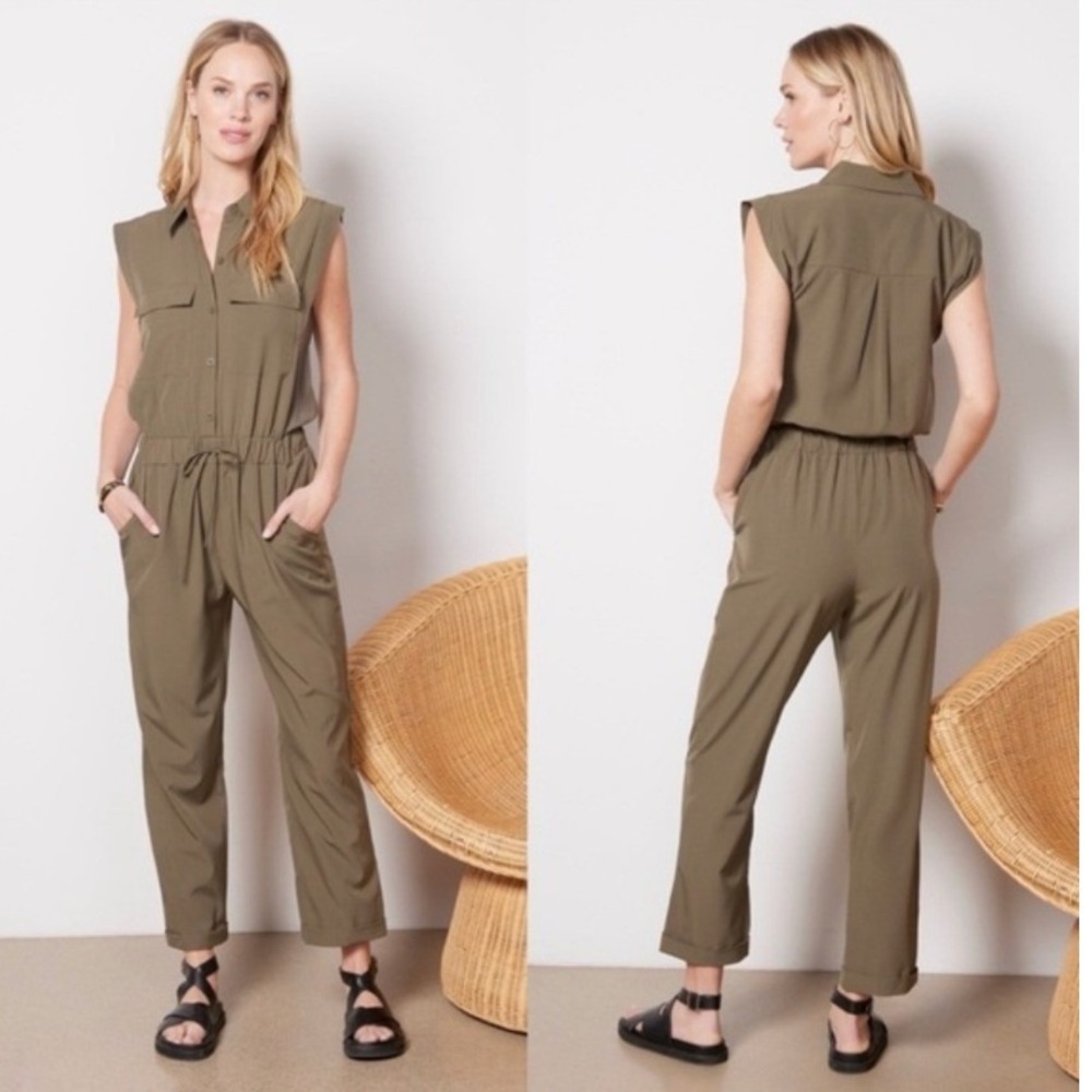 Evereve Scout Jumpsuit Olive Sleeveless Button Front XS
